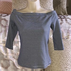La Vie Off the Shoulder Navy Striped Tee